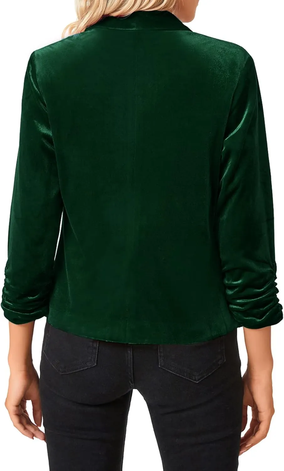 MINTLIMIT Women's Velvet Blazer 3/4 Ruched Sleeve Open Front Blazers Casual Lightweight Shawl Lapel Jackets