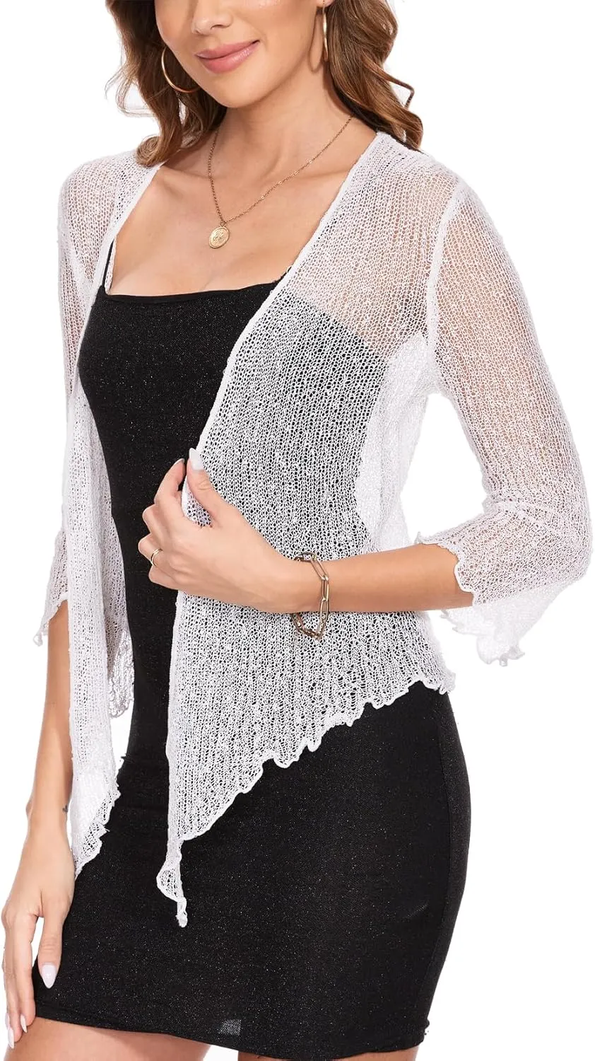 MISS MOLY Women Sheer Shrug Cardigan, Bolero Shrug Sweaters for Dresses, Tie Front Lightweight Crop Knit, Short Cover Up Tops