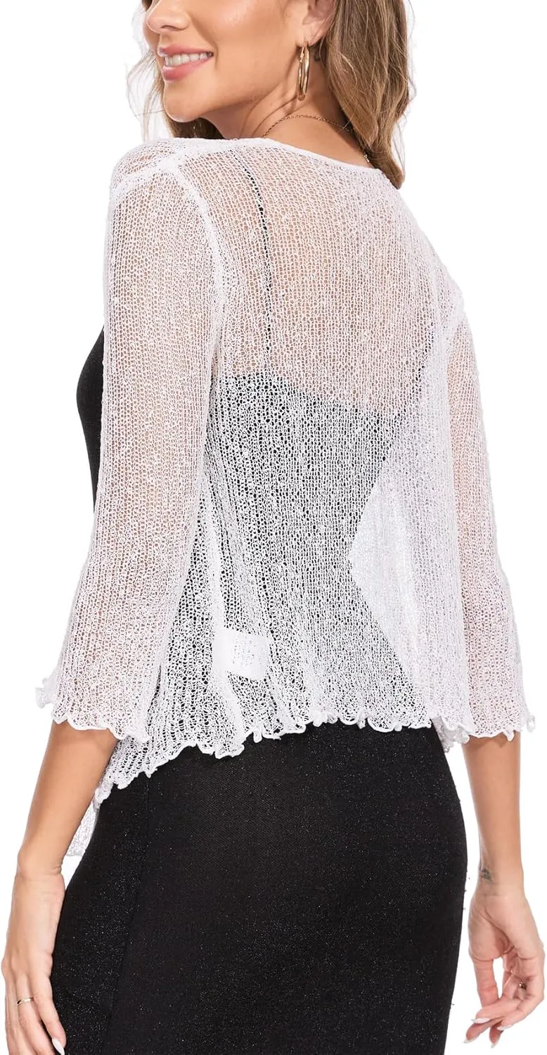 MISS MOLY Women Sheer Shrug Cardigan, Bolero Shrug Sweaters for Dresses, Tie Front Lightweight Crop Knit, Short Cover Up Tops