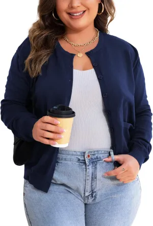 MK Shop Limited Womens Plus Size Cardigans Lightweight Button Sweaters Two Pockets Long Sleeve Knit Open Front Outwear