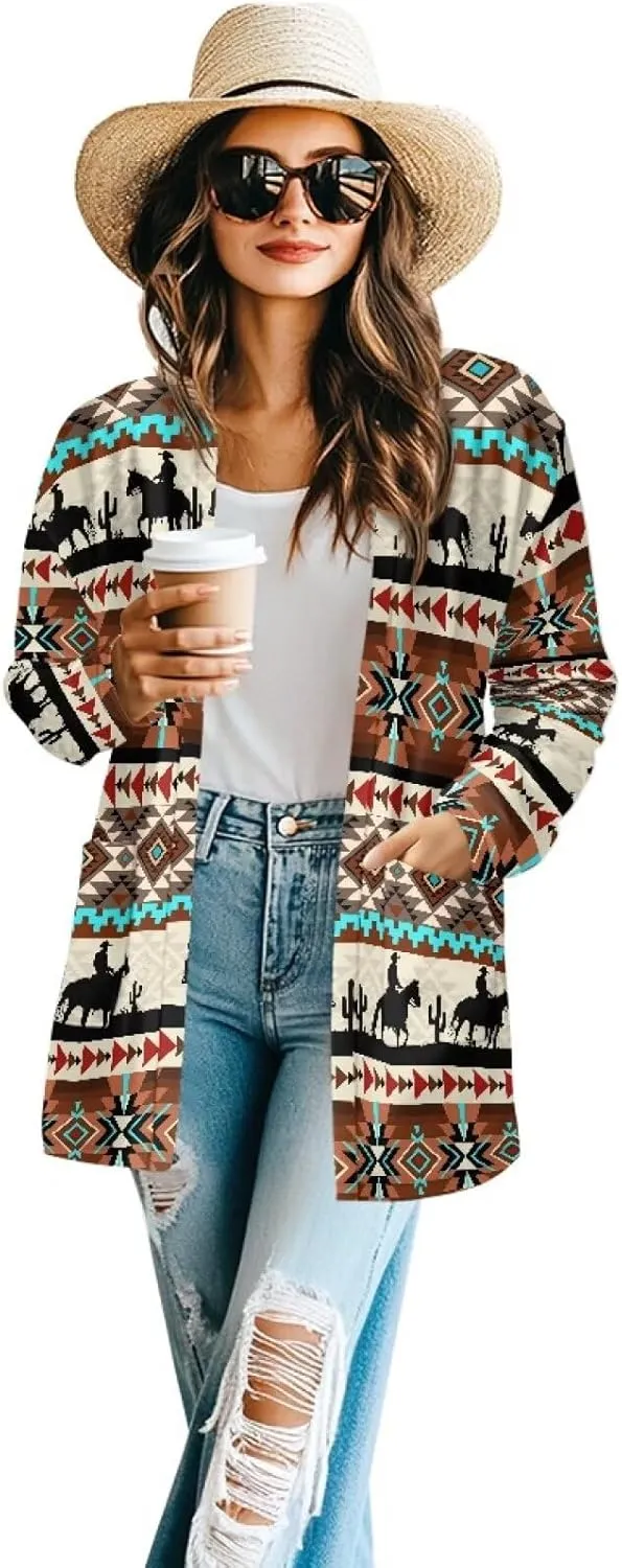 Native American Clothing Aztec Cardigan for Women Long Cardigans for Women Trendy Long Sleeve Light Clothing s-2xl