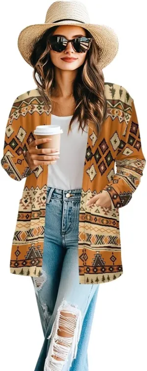 Native American Clothing Aztec Cardigan for Women Long Cardigans for Women Trendy Long Sleeve Light Clothing s-2xl
