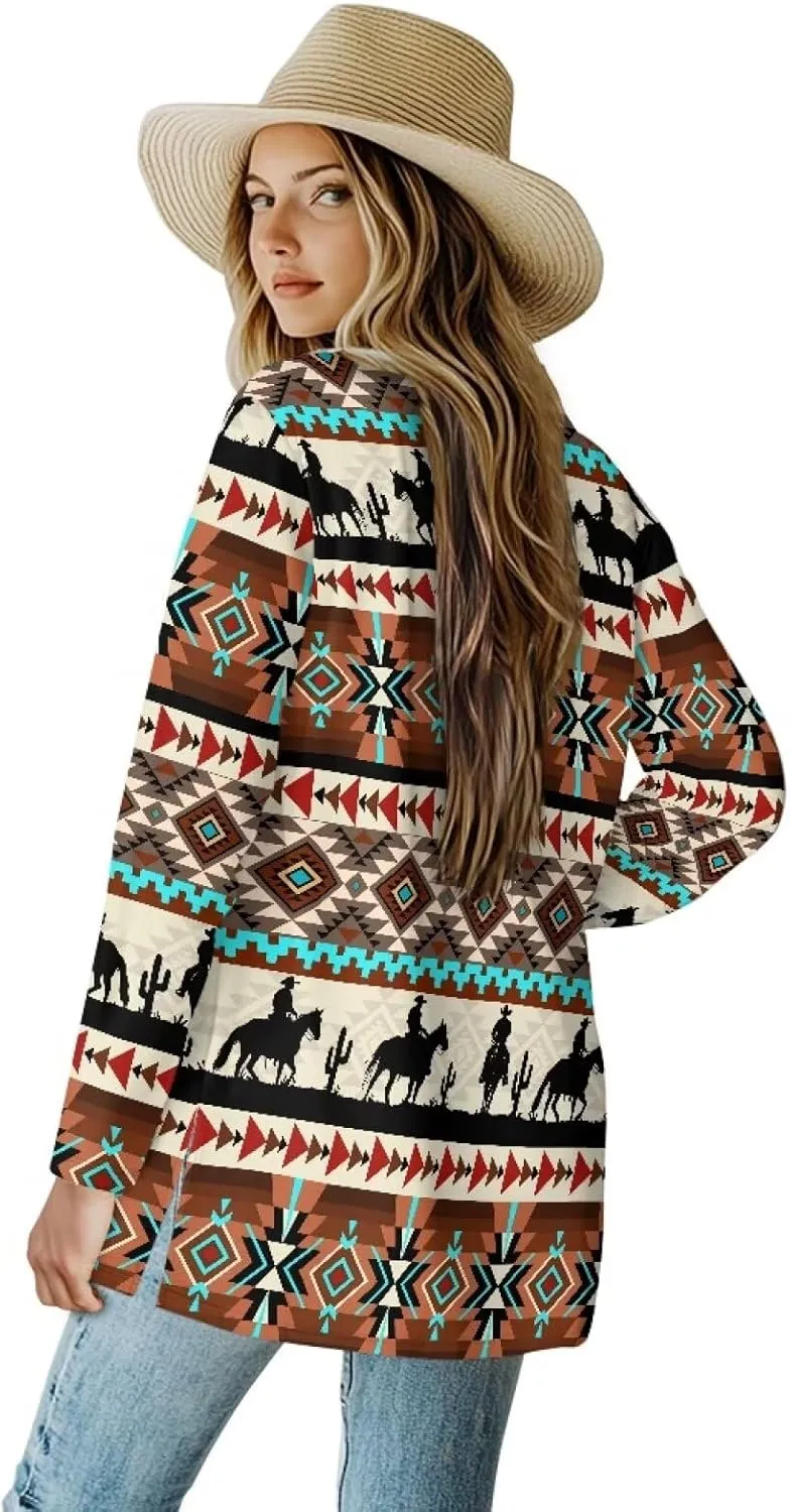 Native American Clothing Aztec Cardigan for Women Long Cardigans for Women Trendy Long Sleeve Light Clothing s-2xl