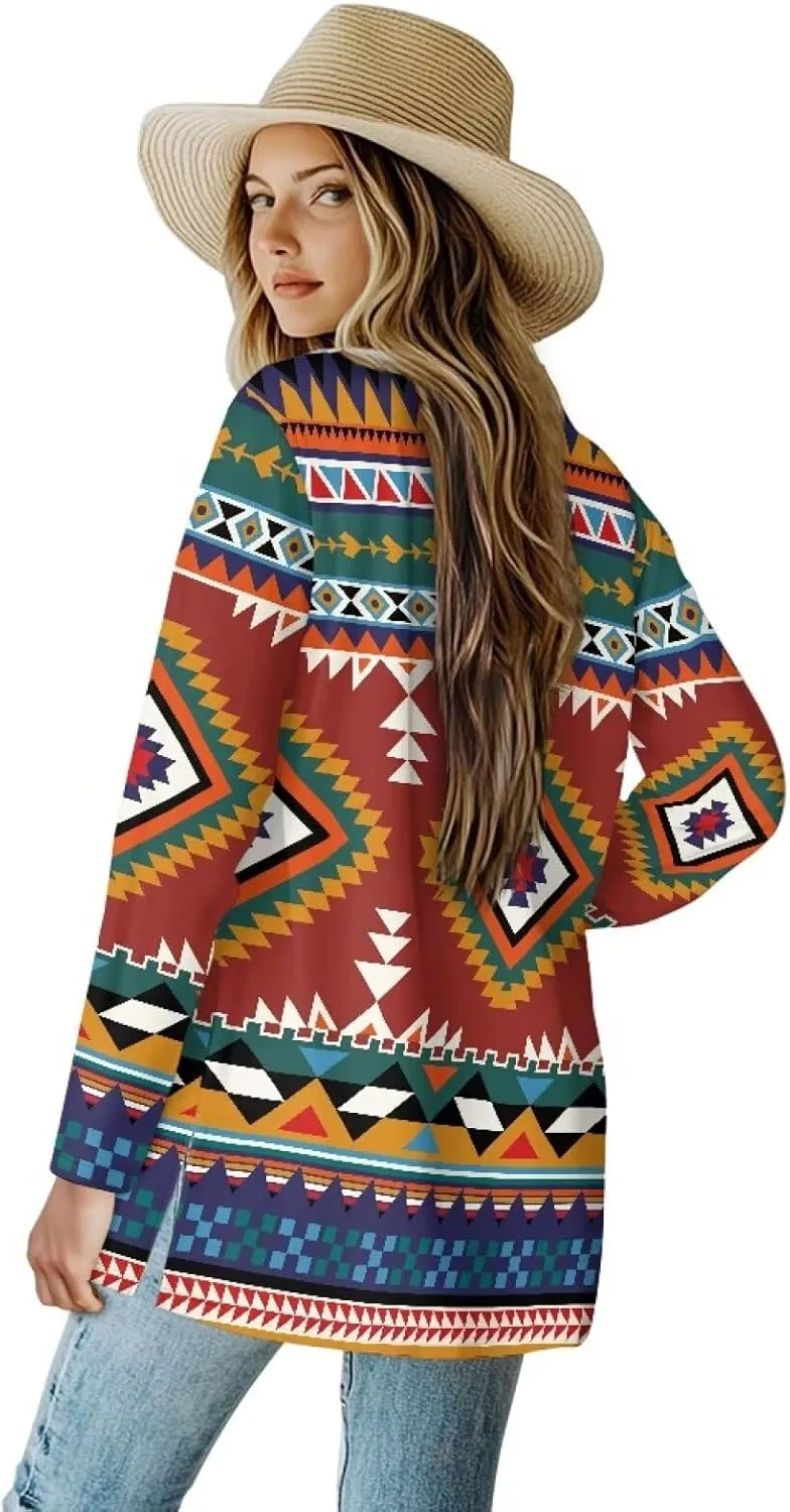 Native American Clothing Aztec Cardigan for Women Long Cardigans for Women Trendy Long Sleeve Light Clothing s-2xl