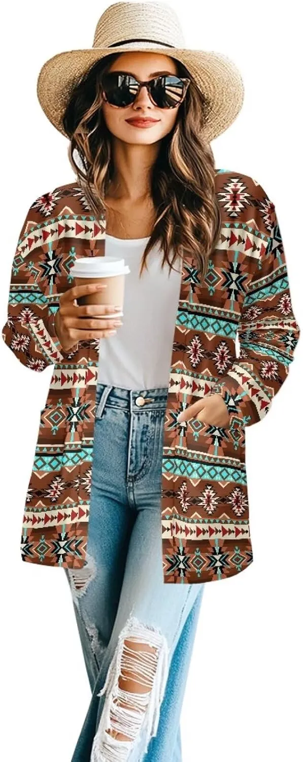 Native American Clothing Aztec Cardigan for Women Long Cardigans for Women Trendy Long Sleeve Light Clothing s-2xl