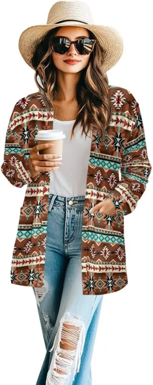 Native American Clothing Aztec Cardigan for Women Long Cardigans for Women Trendy Long Sleeve Light Clothing s-2xl