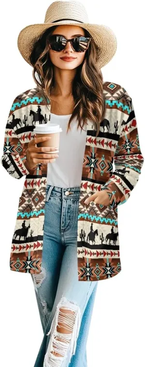 Native American Clothing Aztec Cardigan for Women Long Cardigans for Women Trendy Long Sleeve Light Clothing s-2xl