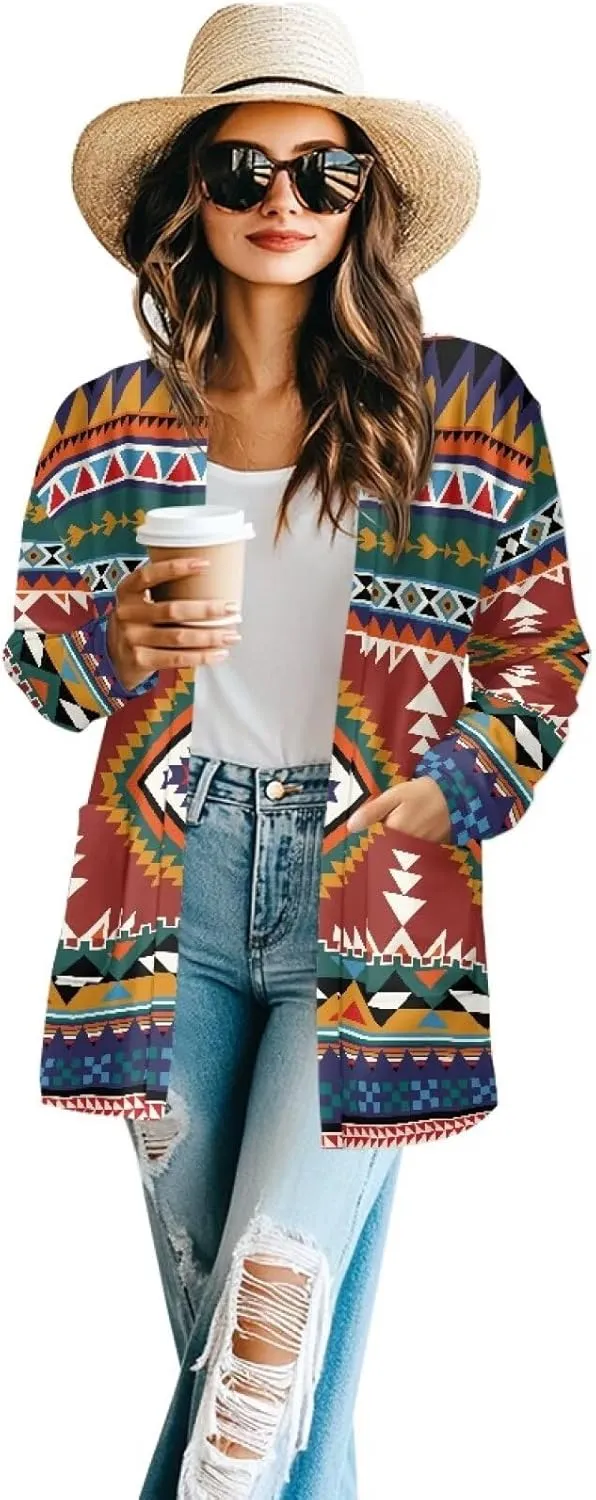 Native American Clothing Aztec Cardigan for Women Long Cardigans for Women Trendy Long Sleeve Light Clothing s-2xl