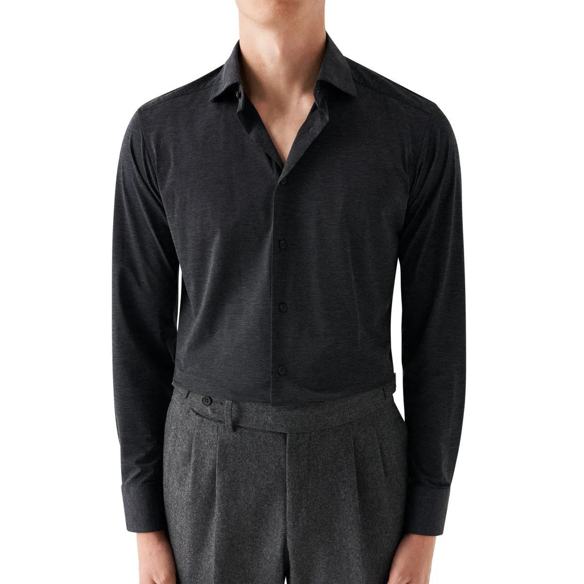 Navy Mélange Four-Way Stretch Slim Fit Shirt