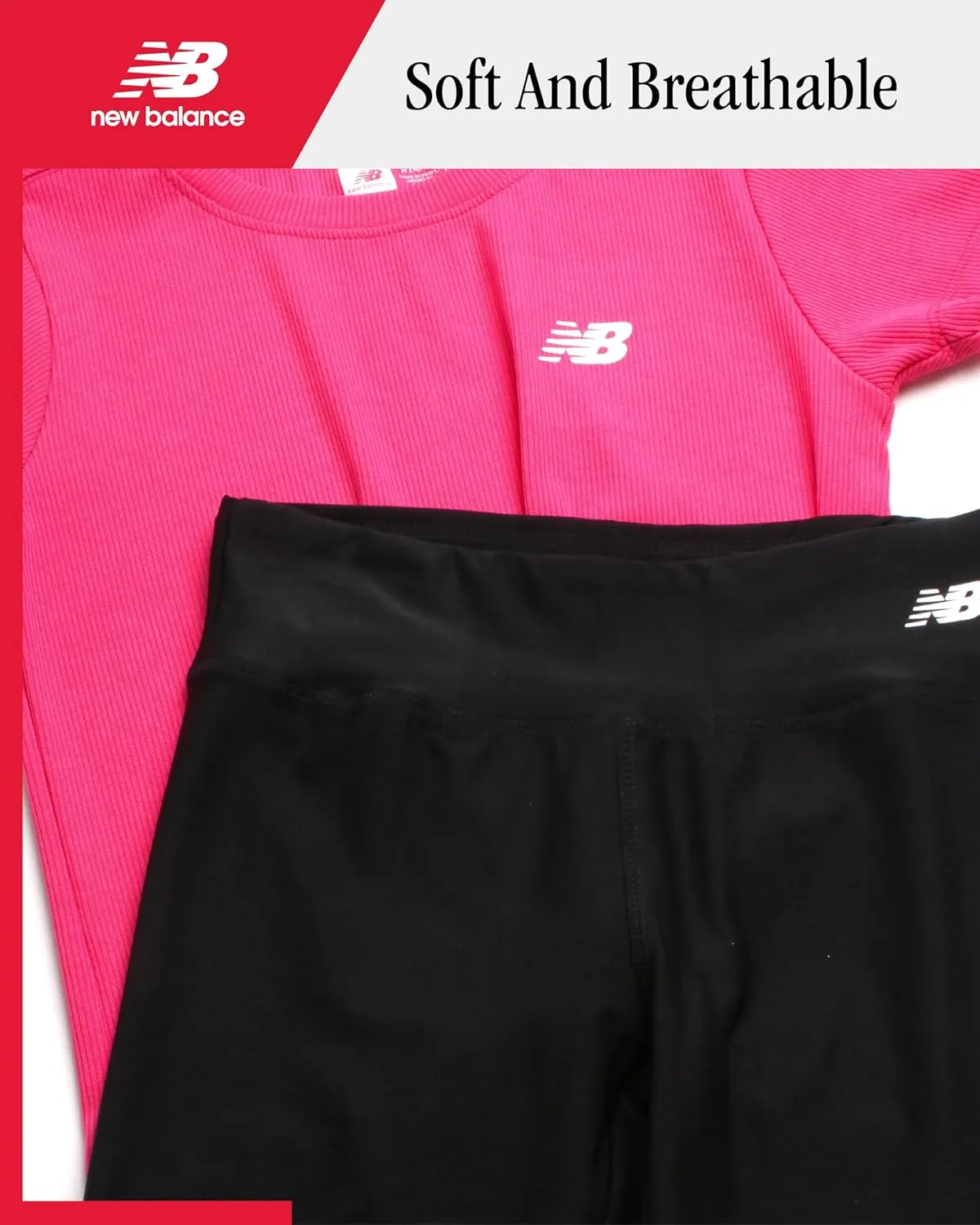 New Balance Girls' Legging Set - 4 Piece Short Sleeve T-Shirt and Leggings Set (7-16)