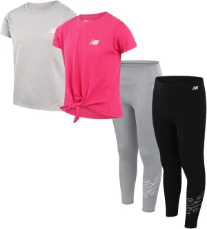 New Balance Girls' Legging Set - 4 Piece Short Sleeve T-Shirt and Leggings Set (7-16)
