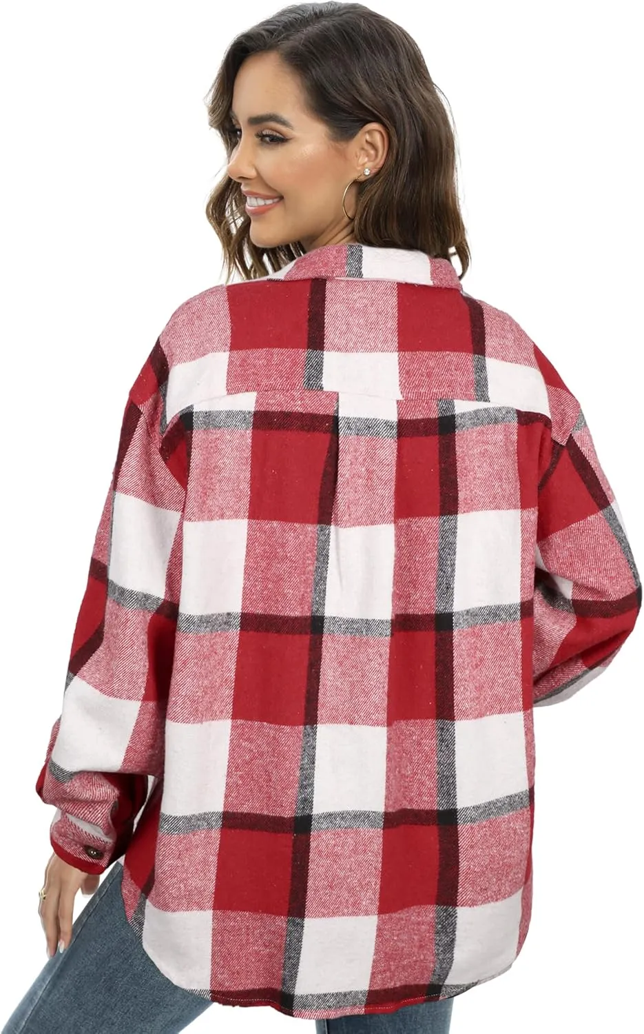NIeyook Women's Casual Plaid Flannel Shacket Jacket Oversized Button Down Long Sleeve Fall Shirts Jacket Lapel Coats Tops