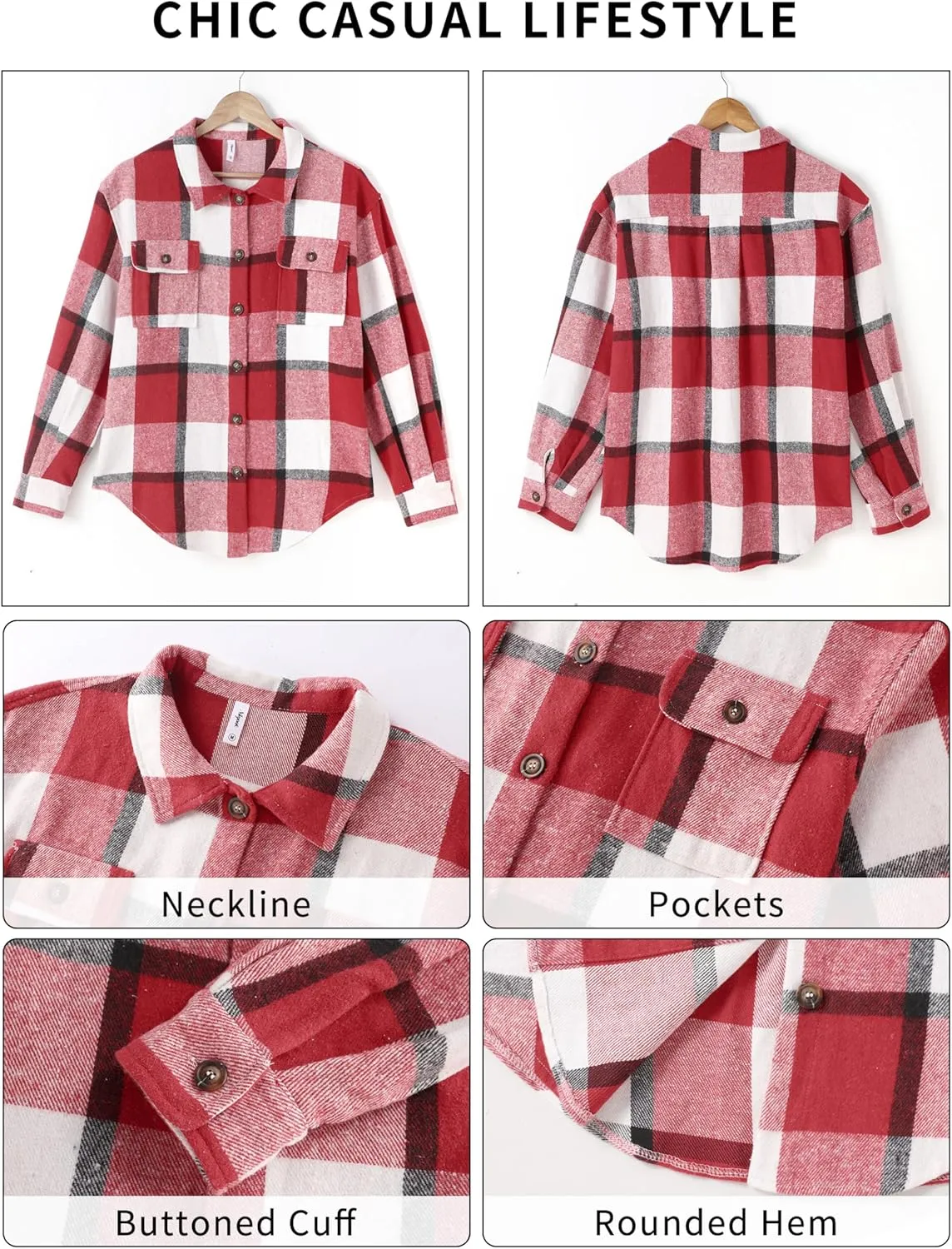 NIeyook Women's Casual Plaid Flannel Shacket Jacket Oversized Button Down Long Sleeve Fall Shirts Jacket Lapel Coats Tops