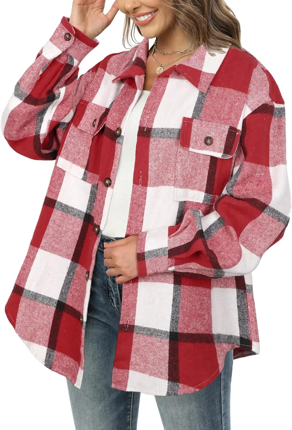 NIeyook Women's Casual Plaid Flannel Shacket Jacket Oversized Button Down Long Sleeve Fall Shirts Jacket Lapel Coats Tops