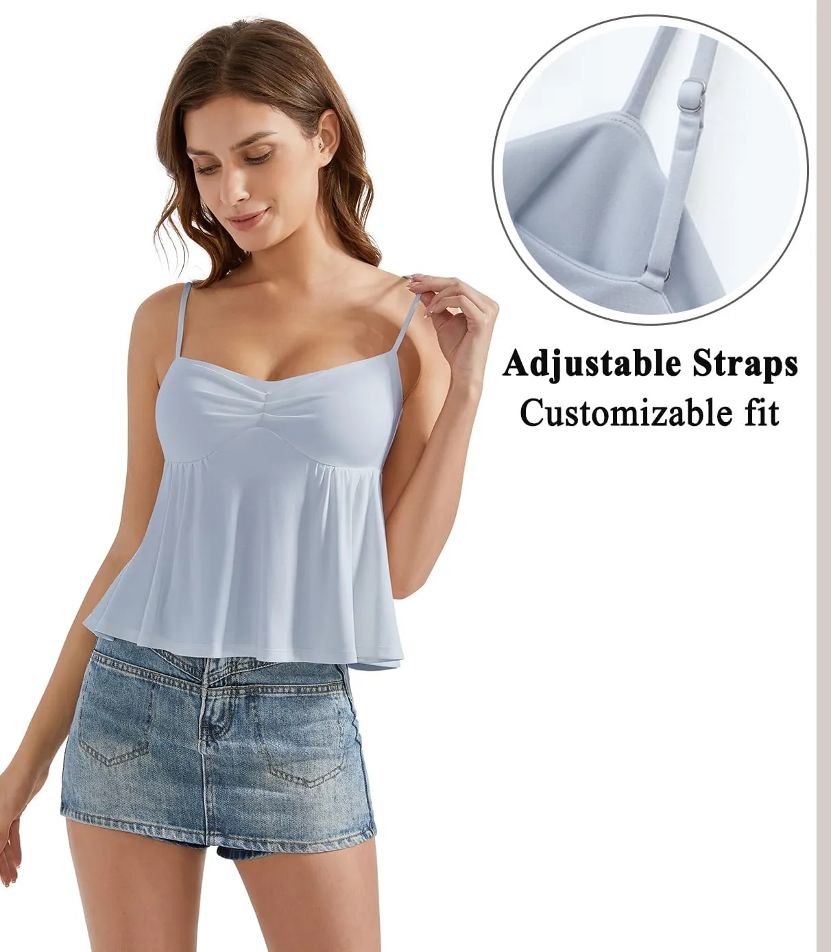 OMKAGI Cute Peplum Camisole Tops for Women Built in Bra Sleeveless Going Out Tank Top