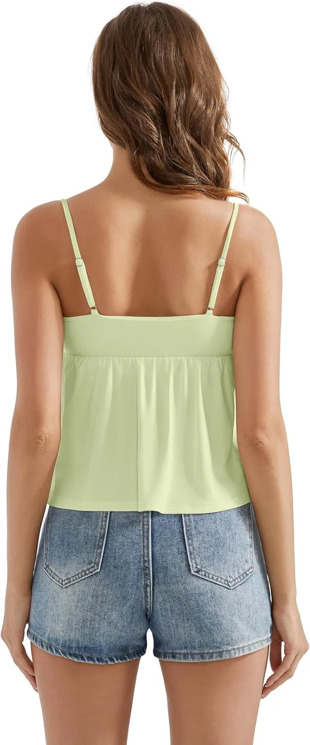OMKAGI Cute Peplum Camisole Tops for Women Built in Bra Sleeveless Going Out Tank Top