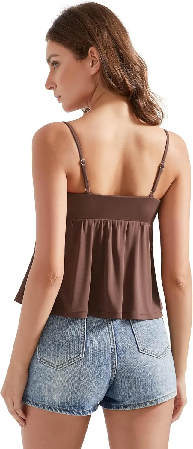 OMKAGI Cute Peplum Camisole Tops for Women Built in Bra Sleeveless Going Out Tank Top