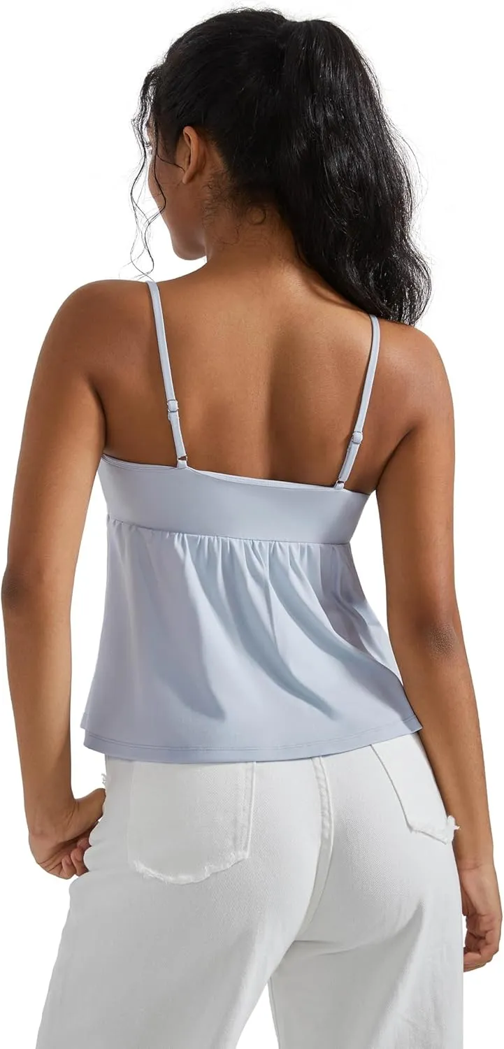 OMKAGI Cute Peplum Camisole Tops for Women Built in Bra Sleeveless Going Out Tank Top