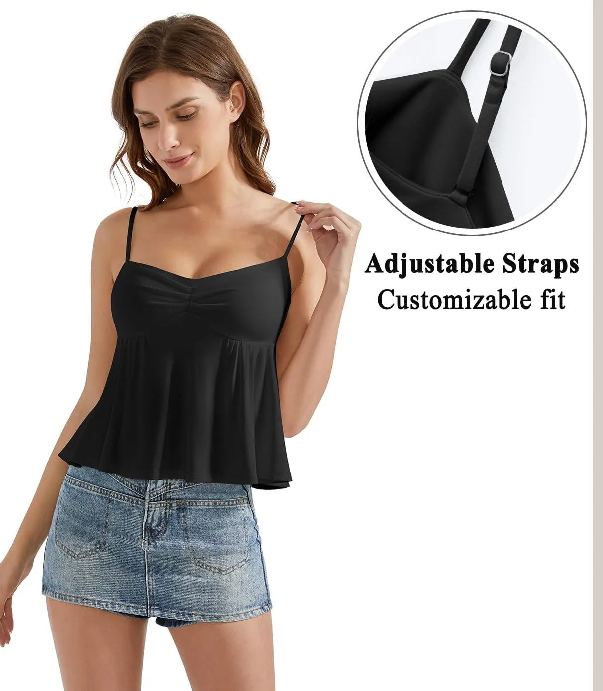 OMKAGI Cute Peplum Camisole Tops for Women Built in Bra Sleeveless Going Out Tank Top