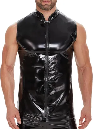 Panegy Men's Liquid Shiny Leather Shirt Jacket Slim Fit Wetlook Party Nightout Club 70s/80s Disco Blouse Tshirt