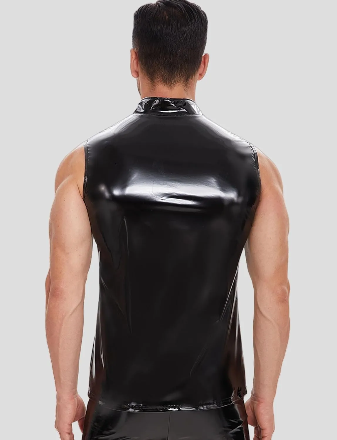 Panegy Men's Liquid Shiny Leather Shirt Jacket Slim Fit Wetlook Party Nightout Club 70s/80s Disco Blouse Tshirt