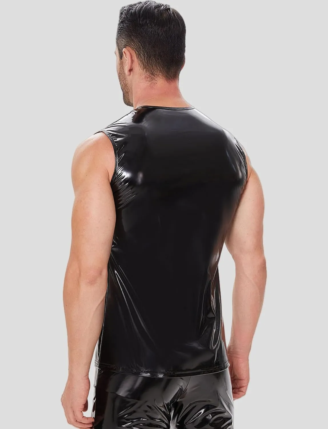 Panegy Men's Liquid Shiny Leather Shirt Jacket Slim Fit Wetlook Party Nightout Club 70s/80s Disco Blouse Tshirt
