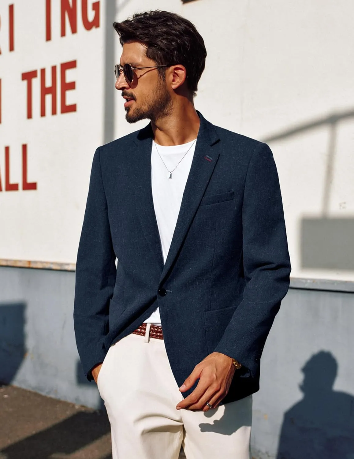PJ PAUL JONES Men's Linen Casual Blazer Sport Coats Lightweight One Button Suit Jacket for Summer