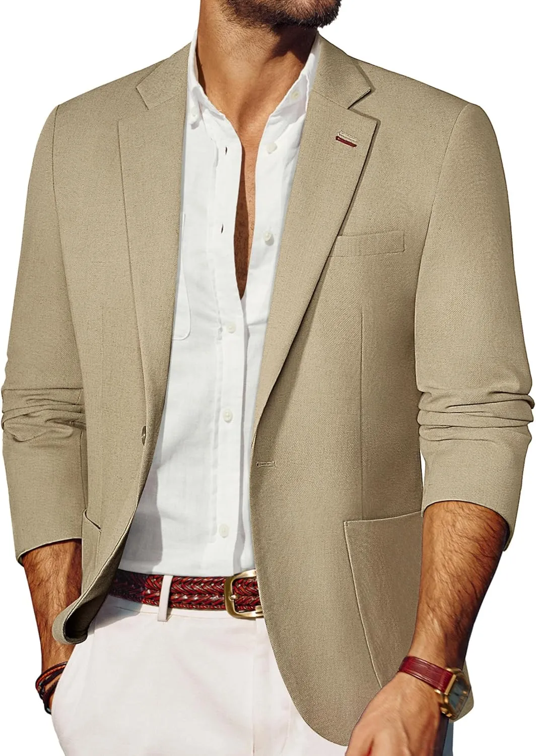PJ PAUL JONES Men's Linen Casual Blazer Sport Coats Lightweight One Button Suit Jacket for Summer
