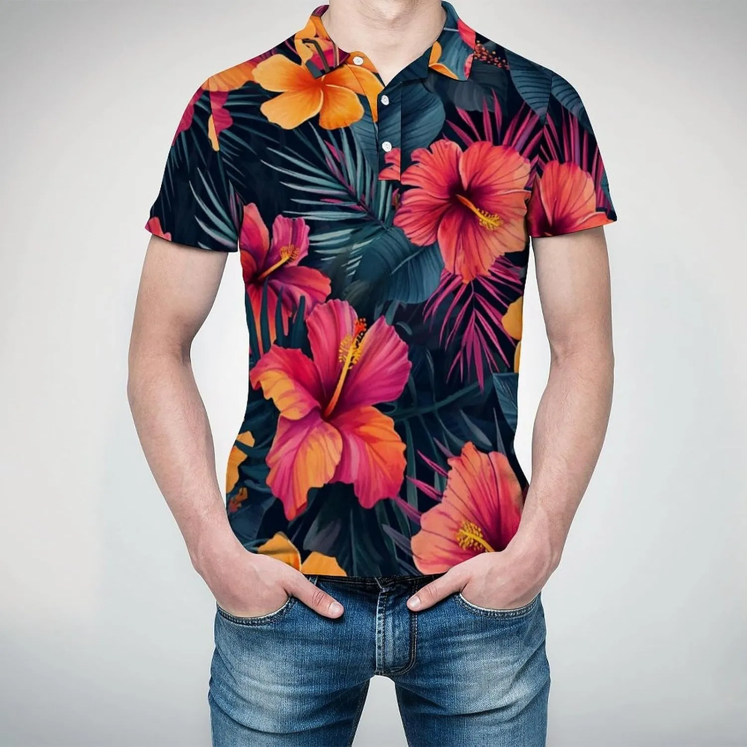 Polo Shirts for Men Dry Fit Hawaiian Graphics Golf Shirts Quick Dry Fun Tennis Short Sleeve Tees