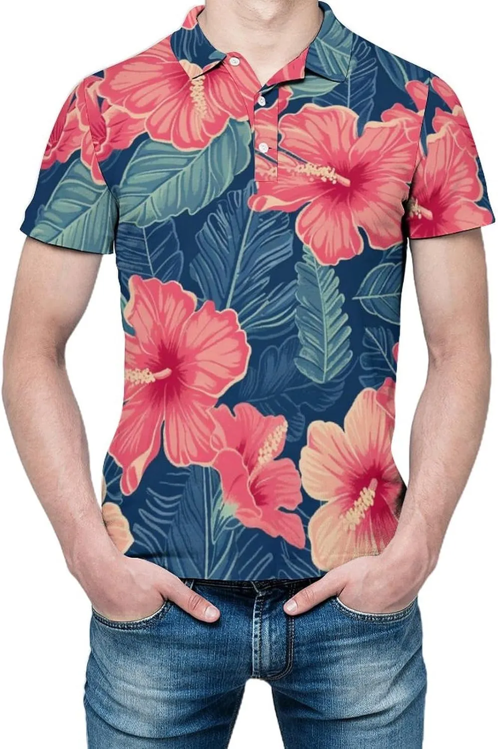 Polo Shirts for Men Dry Fit Hawaiian Graphics Golf Shirts Quick Dry Fun Tennis Short Sleeve Tees