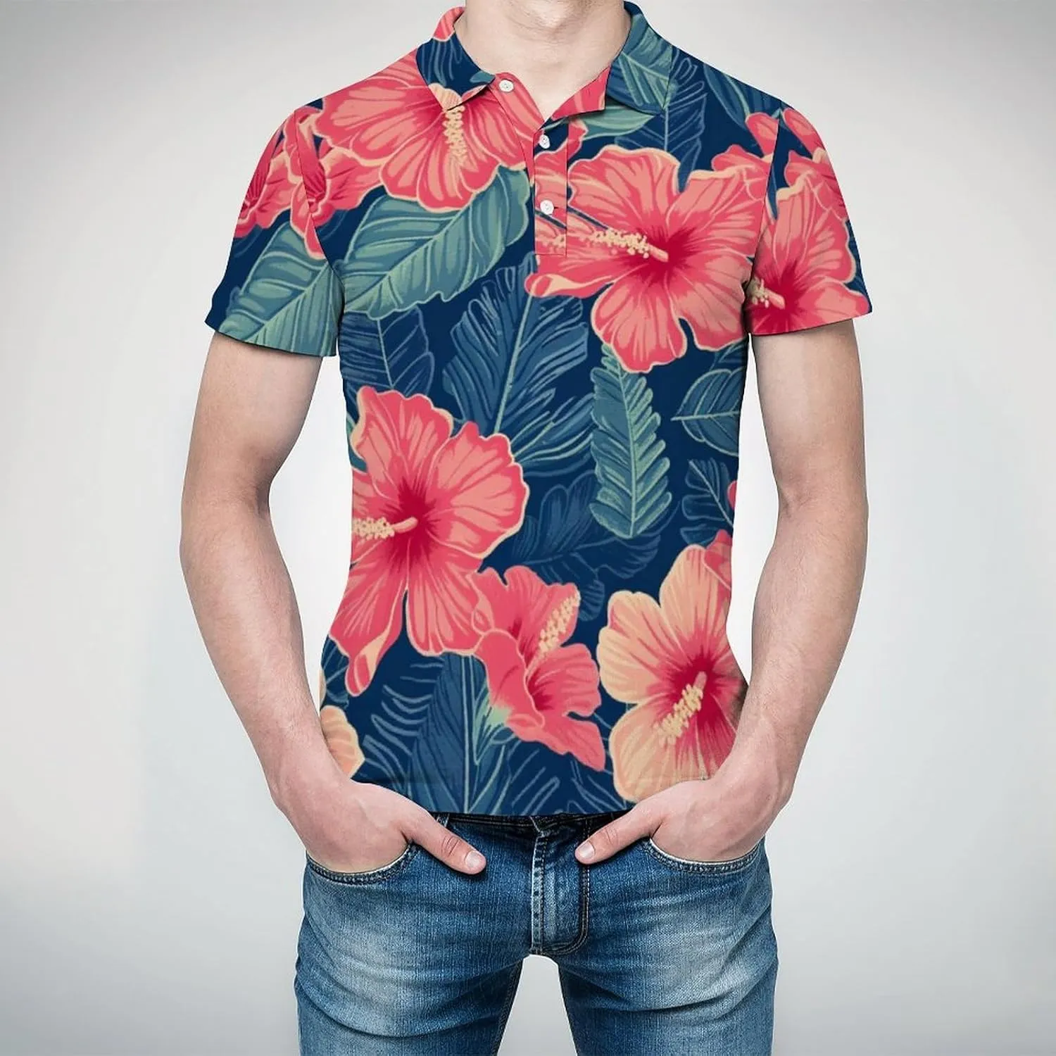 Polo Shirts for Men Dry Fit Hawaiian Graphics Golf Shirts Quick Dry Fun Tennis Short Sleeve Tees