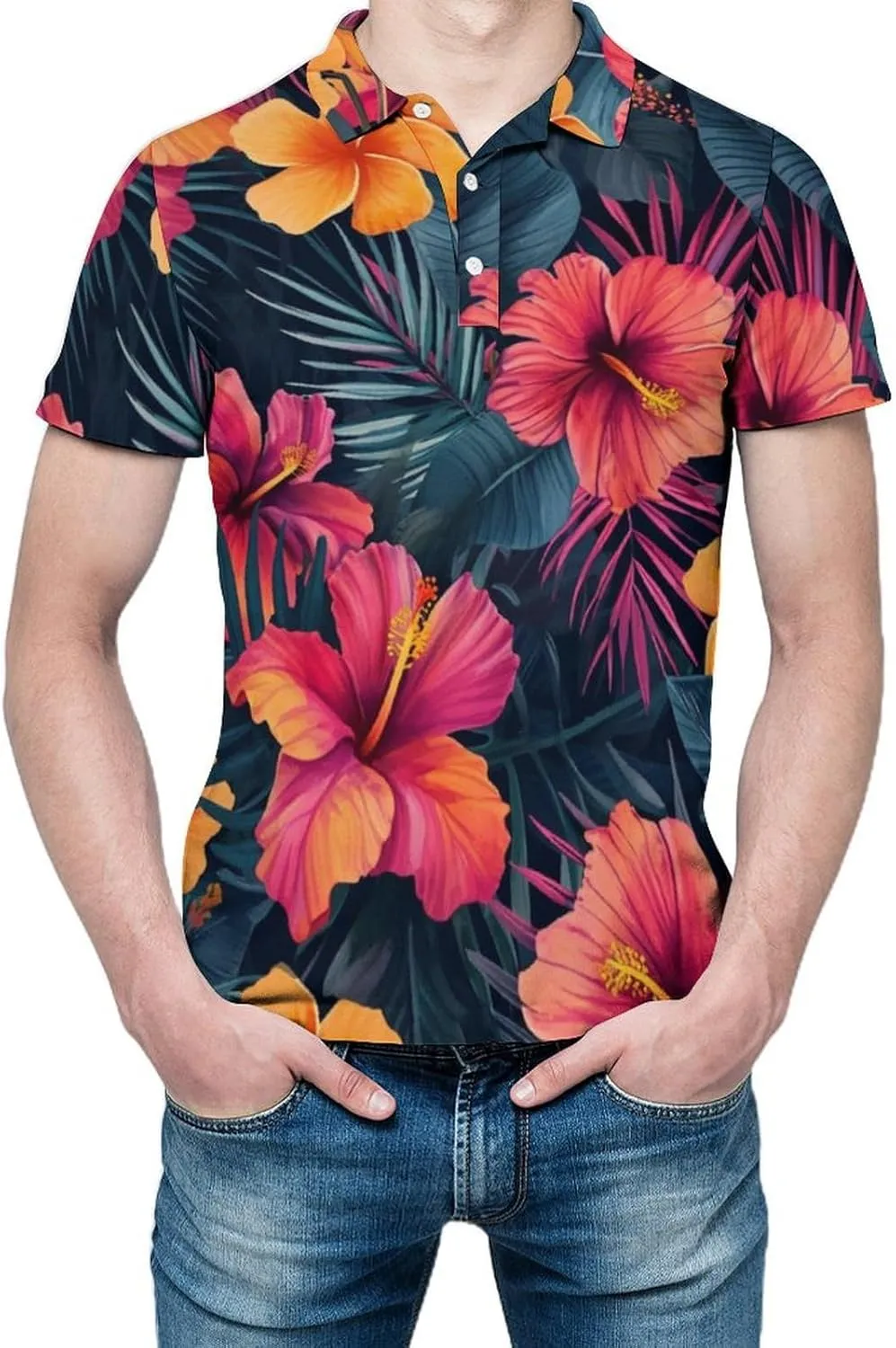 Polo Shirts for Men Dry Fit Hawaiian Graphics Golf Shirts Quick Dry Fun Tennis Short Sleeve Tees