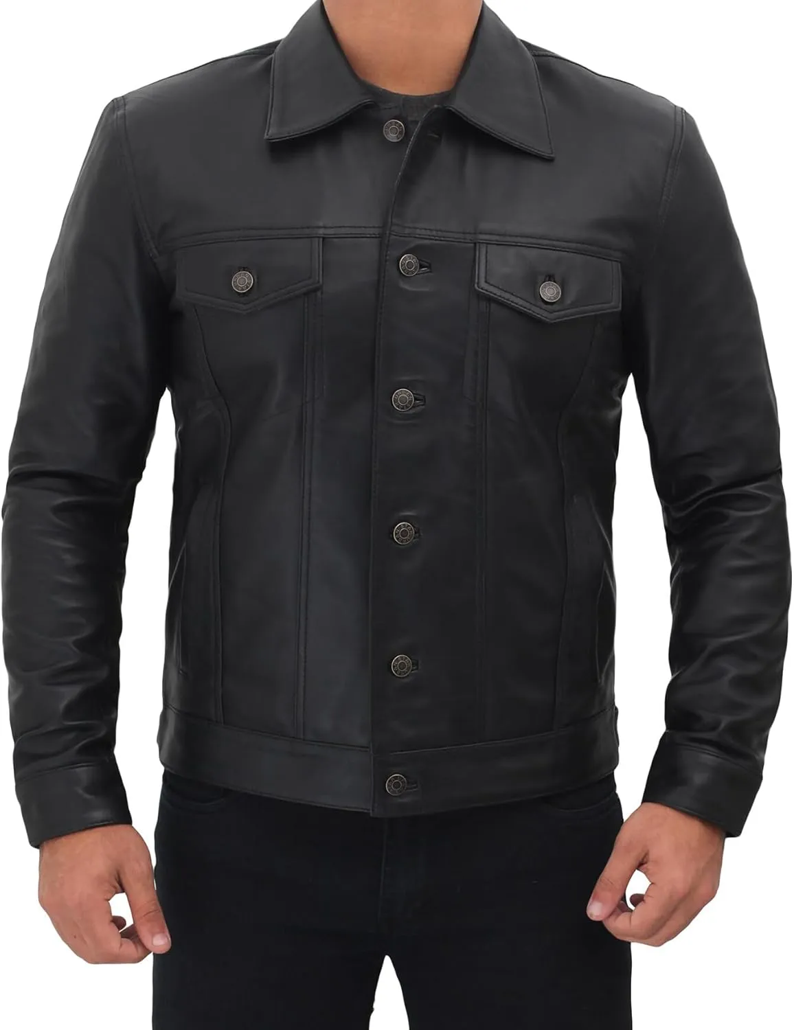 Premium Lambskin Leather Vintage Trucker Jacket Men - Shirt Collar Leather Jackets For Mens
