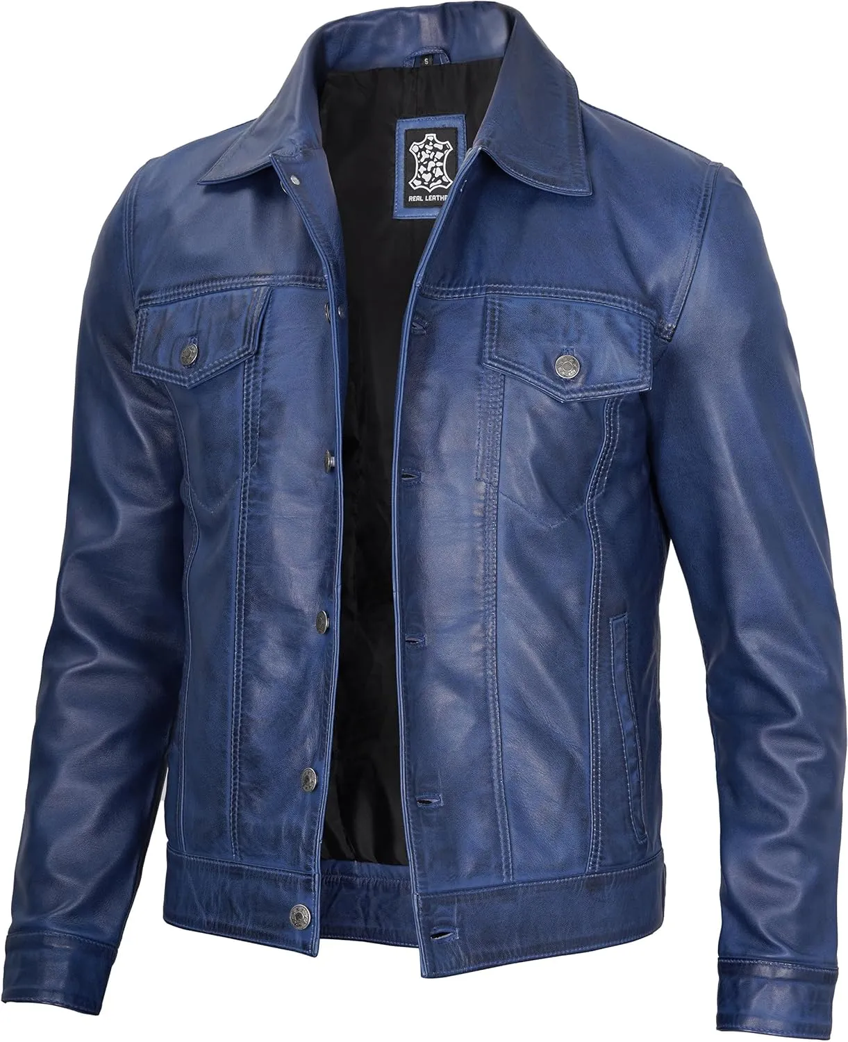 Premium Lambskin Leather Vintage Trucker Jacket Men - Shirt Collar Leather Jackets For Mens