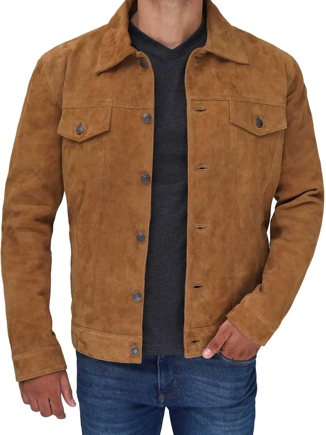 Premium Lambskin Leather Vintage Trucker Jacket Men - Shirt Collar Leather Jackets For Mens