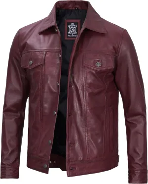 Premium Lambskin Leather Vintage Trucker Jacket Men - Shirt Collar Leather Jackets For Mens