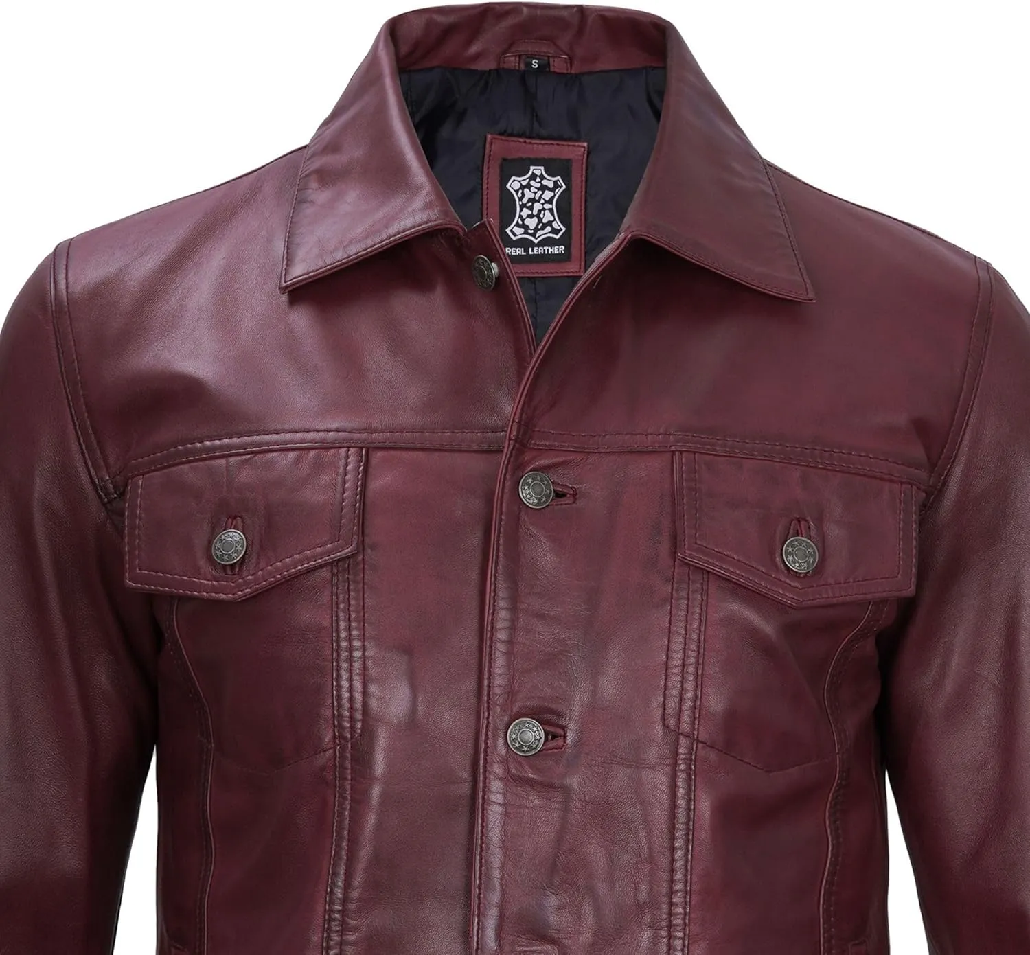 Premium Lambskin Leather Vintage Trucker Jacket Men - Shirt Collar Leather Jackets For Mens
