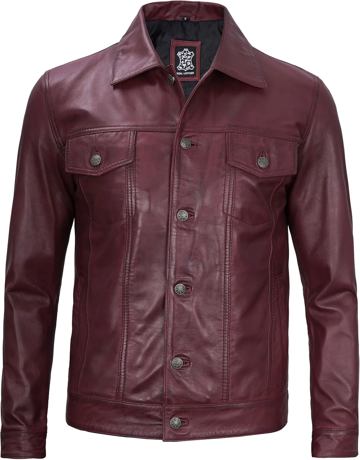 Premium Lambskin Leather Vintage Trucker Jacket Men - Shirt Collar Leather Jackets For Mens