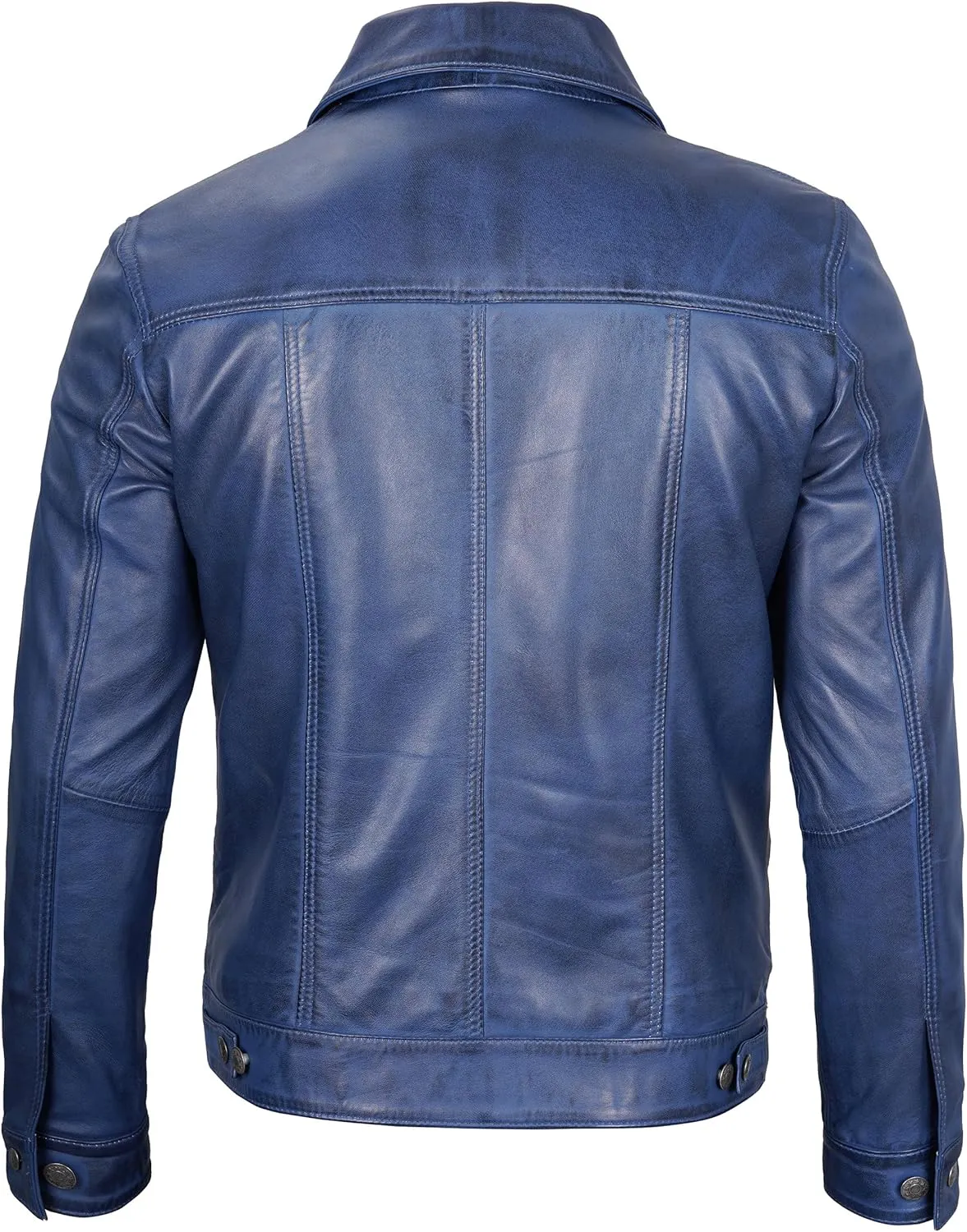 Premium Lambskin Leather Vintage Trucker Jacket Men - Shirt Collar Leather Jackets For Mens