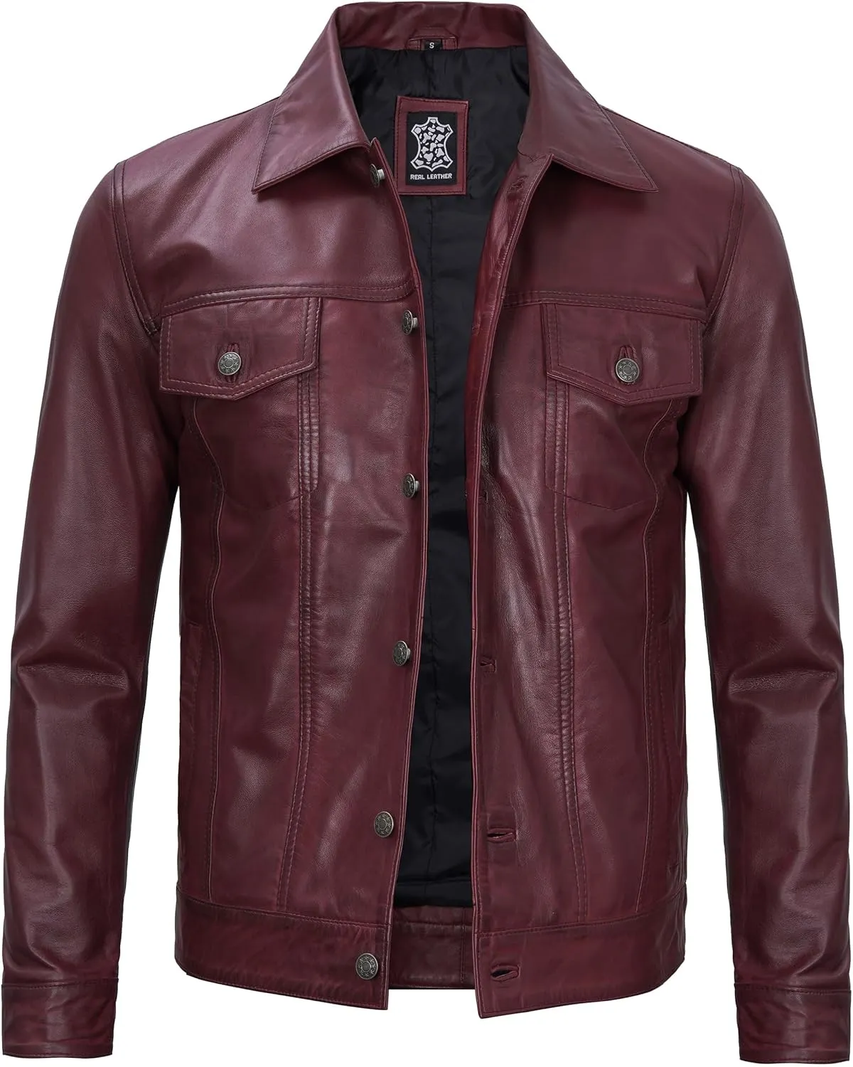 Premium Lambskin Leather Vintage Trucker Jacket Men - Shirt Collar Leather Jackets For Mens