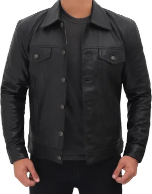 Premium Lambskin Leather Vintage Trucker Jacket Men - Shirt Collar Leather Jackets For Mens