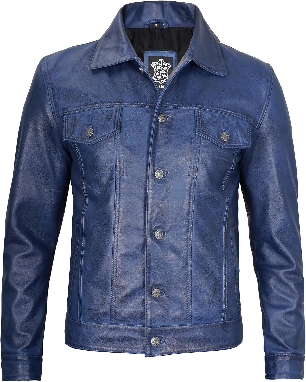 Premium Lambskin Leather Vintage Trucker Jacket Men - Shirt Collar Leather Jackets For Mens