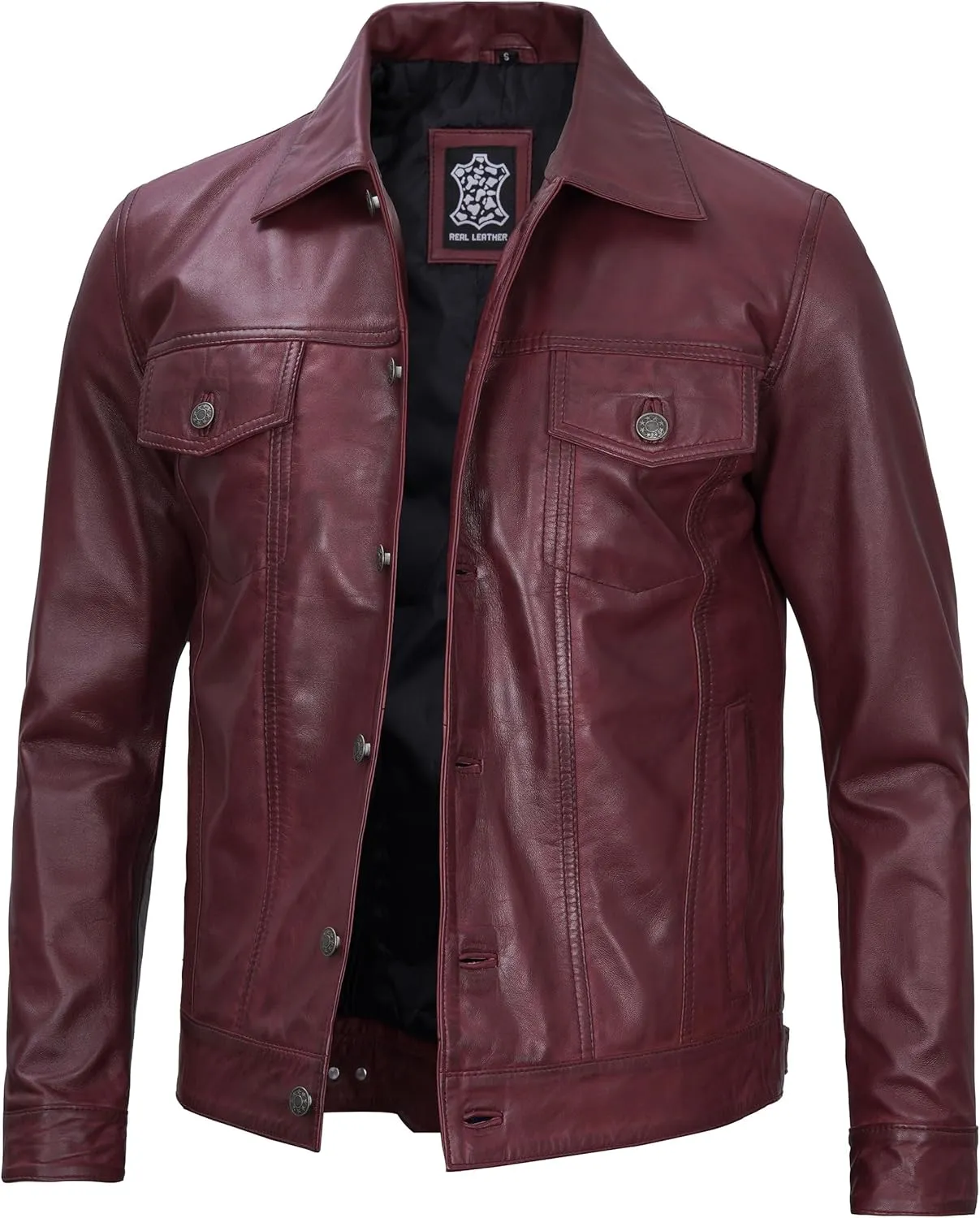 Premium Lambskin Leather Vintage Trucker Jacket Men - Shirt Collar Leather Jackets For Mens