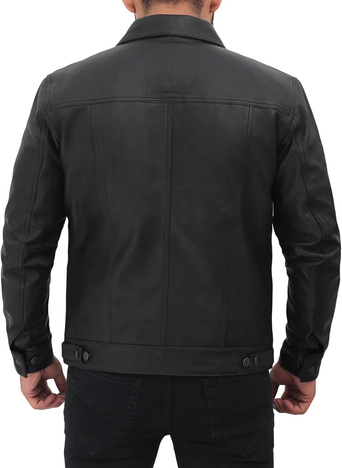 Premium Lambskin Leather Vintage Trucker Jacket Men - Shirt Collar Leather Jackets For Mens