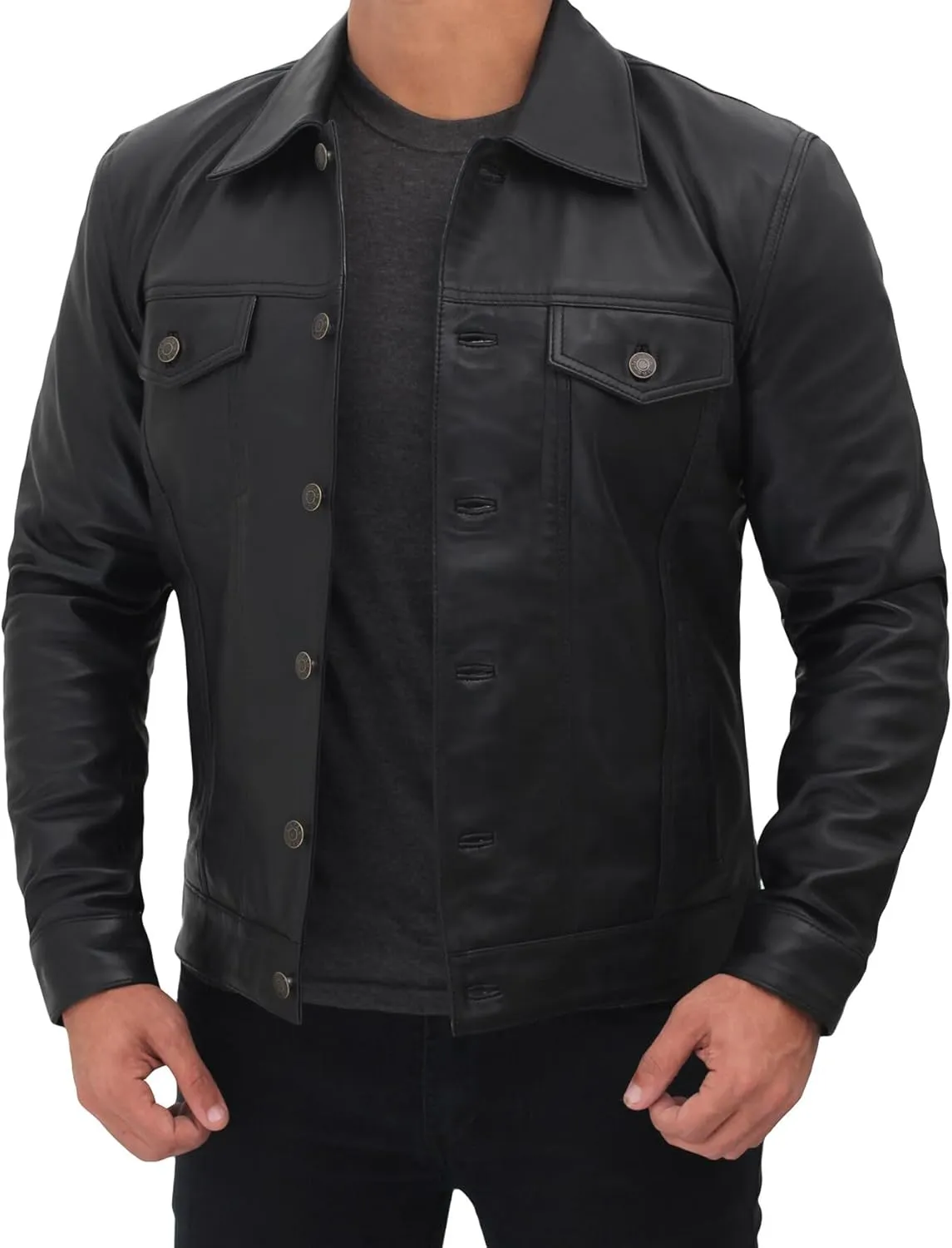 Premium Lambskin Leather Vintage Trucker Jacket Men - Shirt Collar Leather Jackets For Mens