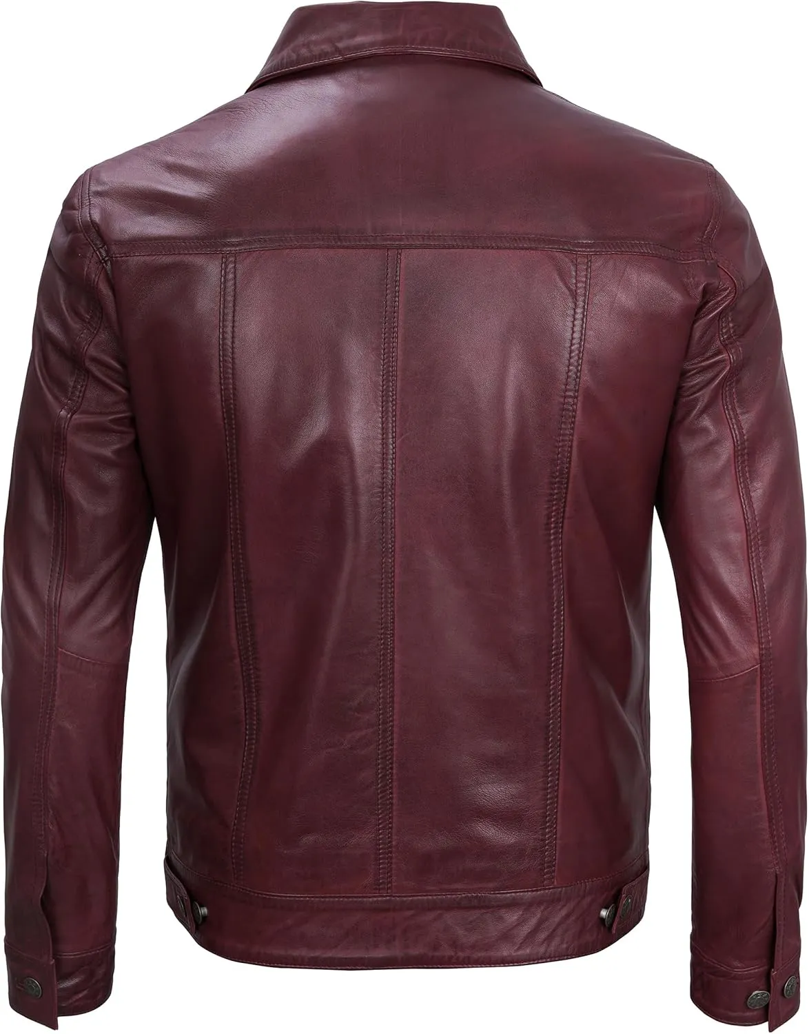 Premium Lambskin Leather Vintage Trucker Jacket Men - Shirt Collar Leather Jackets For Mens