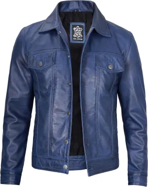 Premium Lambskin Leather Vintage Trucker Jacket Men - Shirt Collar Leather Jackets For Mens
