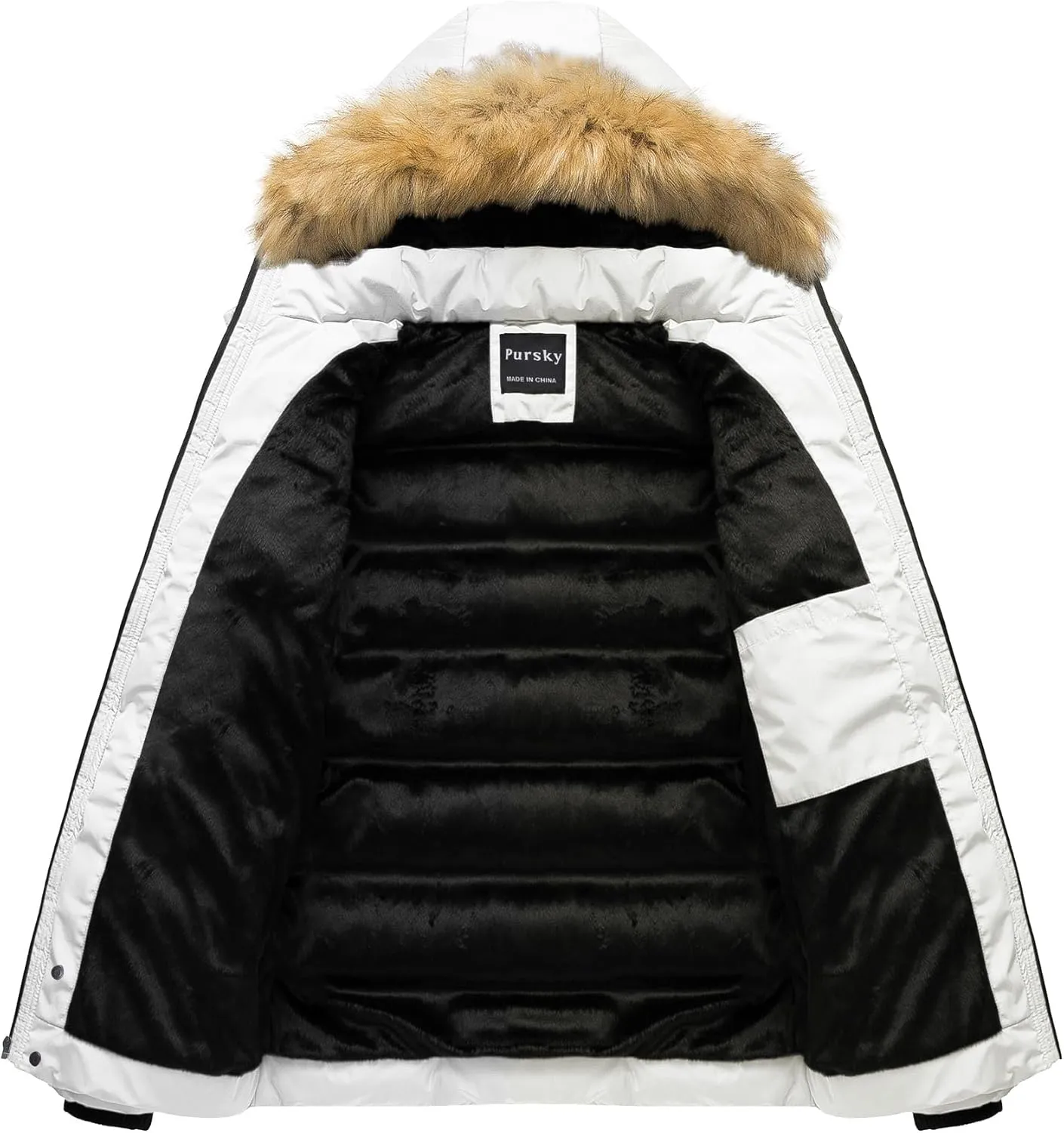 Pursky Men's Puffer Jacket Waterproof Winter Bubble Coats Ski Parka Fur Hooded