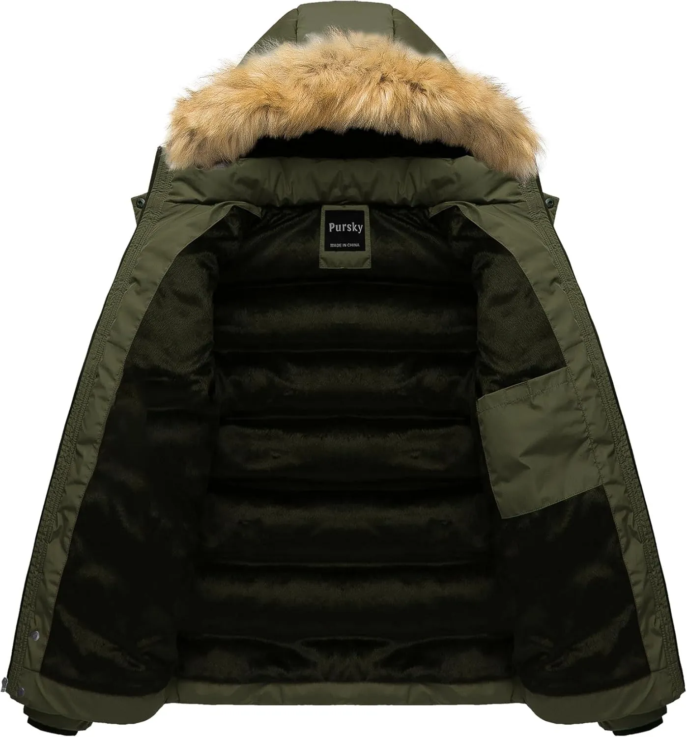 Pursky Men's Puffer Jacket Waterproof Winter Bubble Coats Ski Parka Fur Hooded