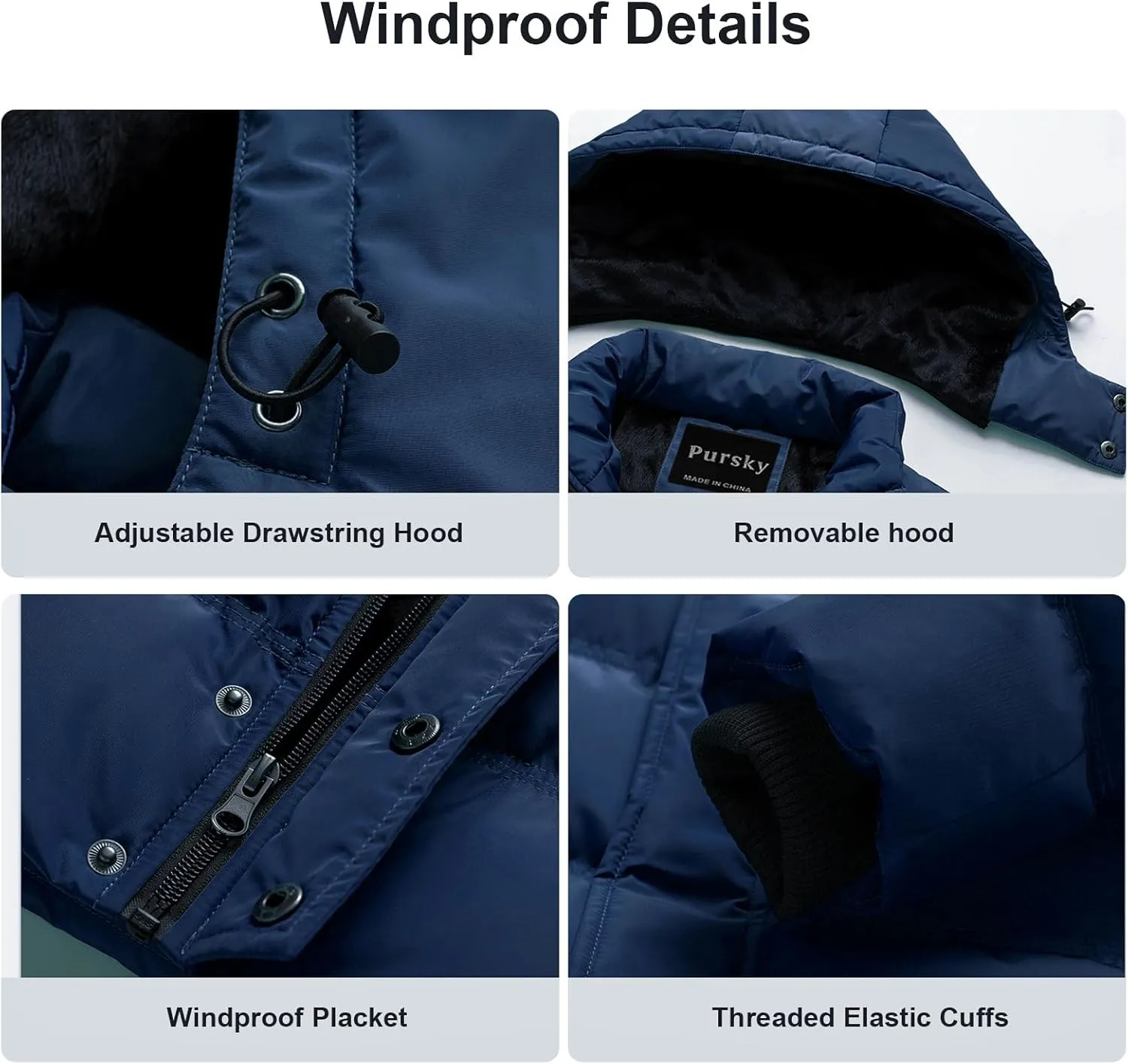 Pursky Men's Puffer Jacket Waterproof Winter Bubble Coats Ski Parka Fur Hooded